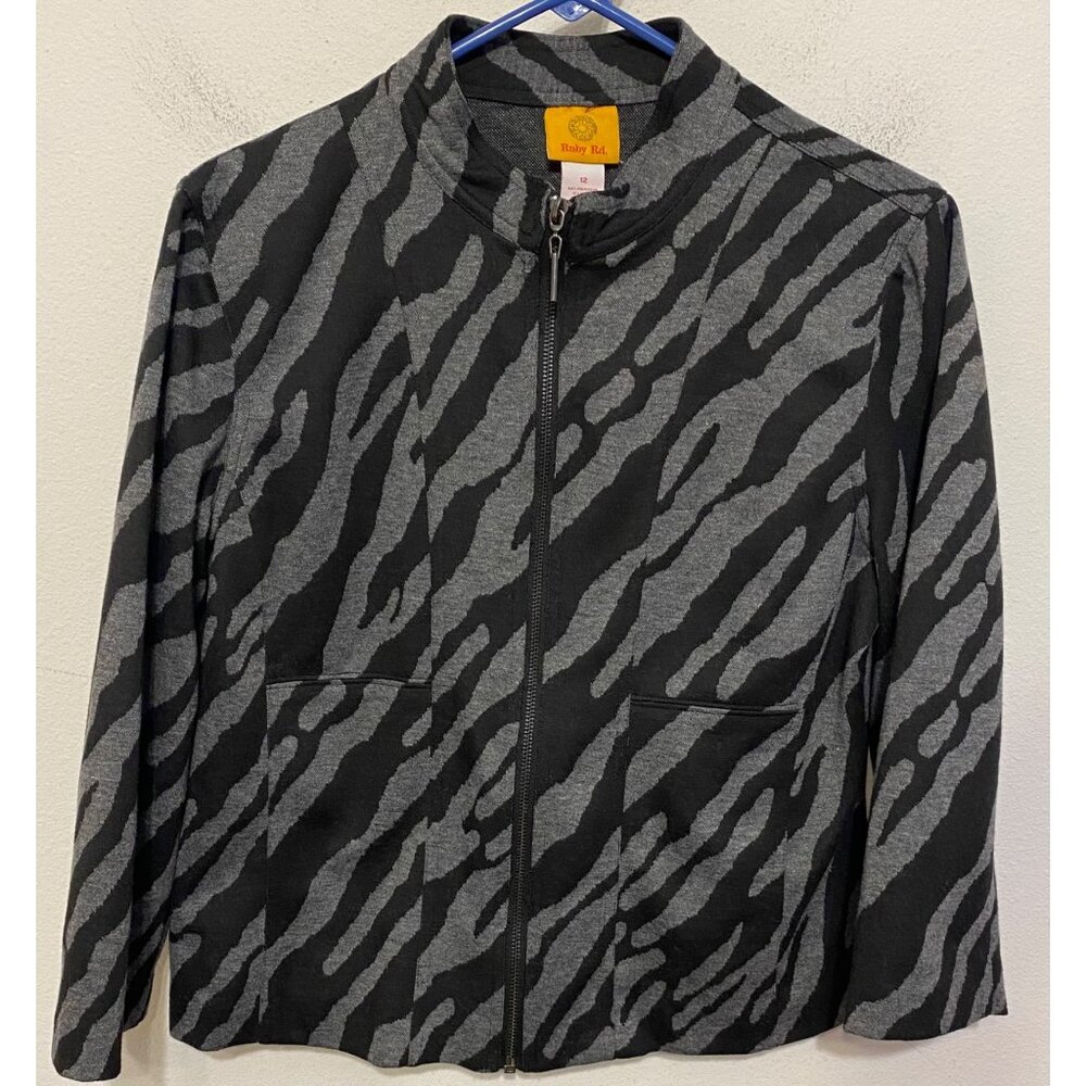 Ruby Rd. Zebra Animal Print Zipper Jacket Gray Bl… - image 1